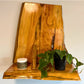 Wooden cedar live edge shelf with a plant and candle