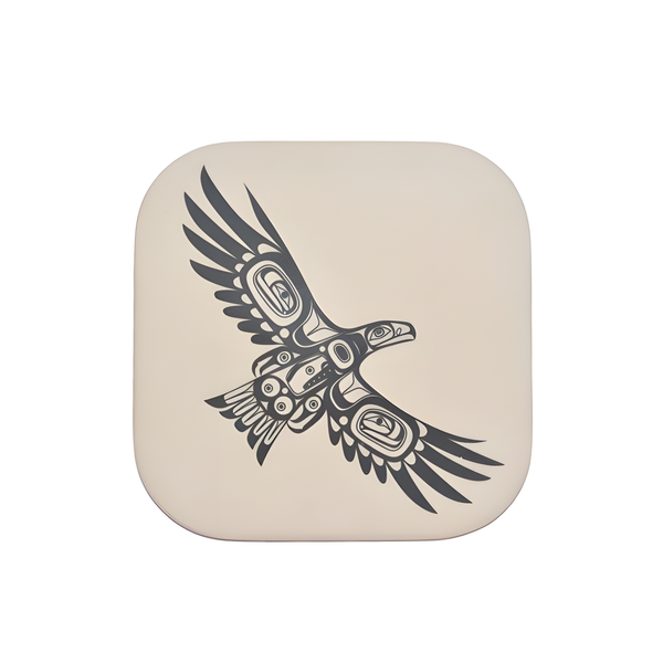 Square ceramic coaster with an Indigenous eagle design