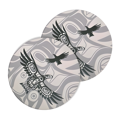 Set of 2 ceramic coaster with Indigenous soaring eagle design