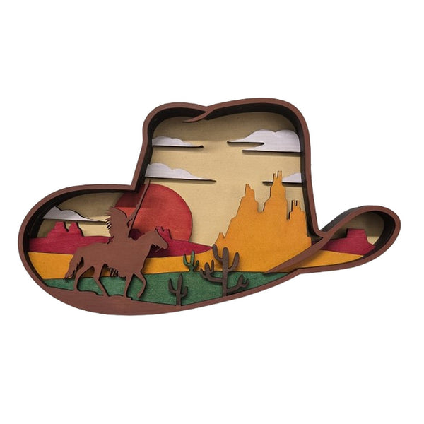 Cowboy hat wooden layered art by Spirit Bear Design, hand painted
