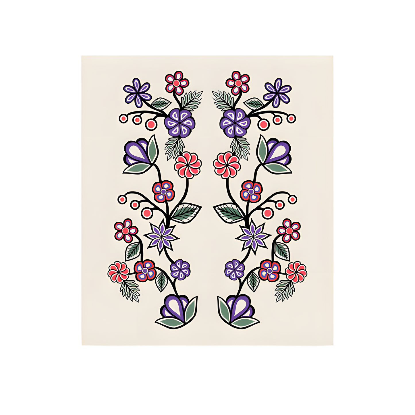 Decorative Ojibwe floral design on an eco cloth