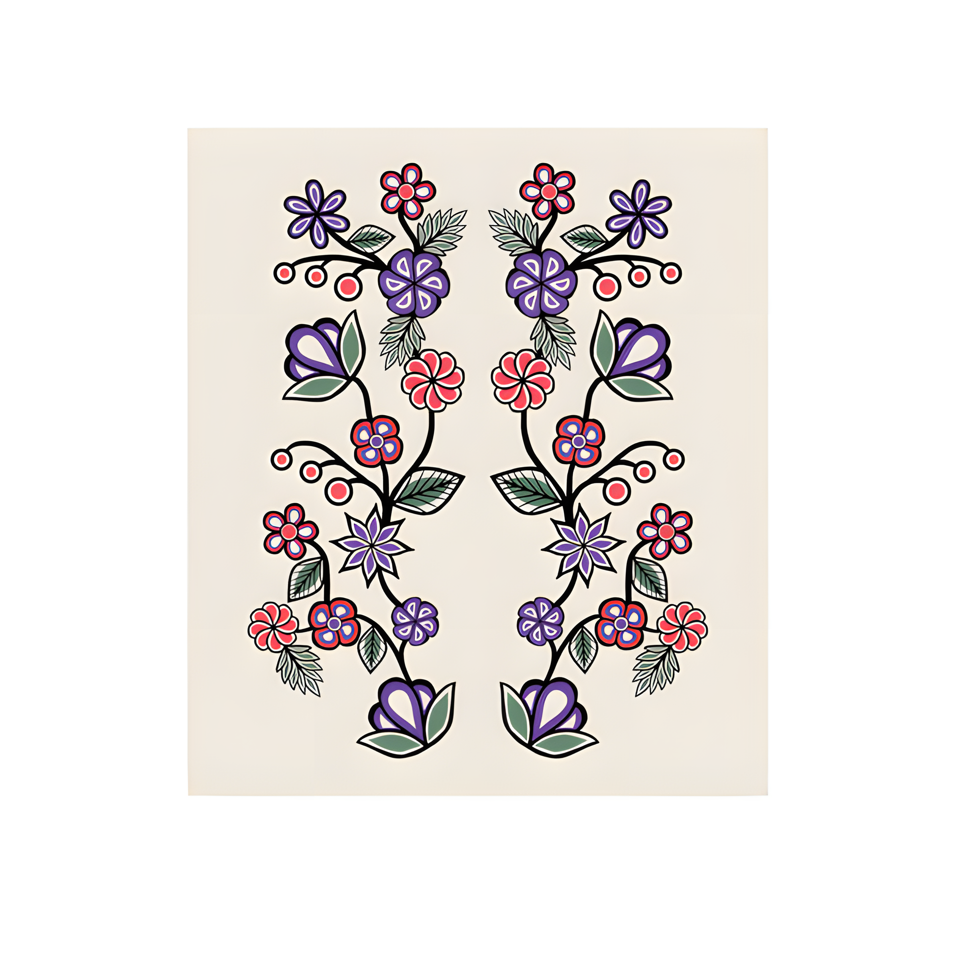 Decorative Ojibwe floral design on an eco cloth