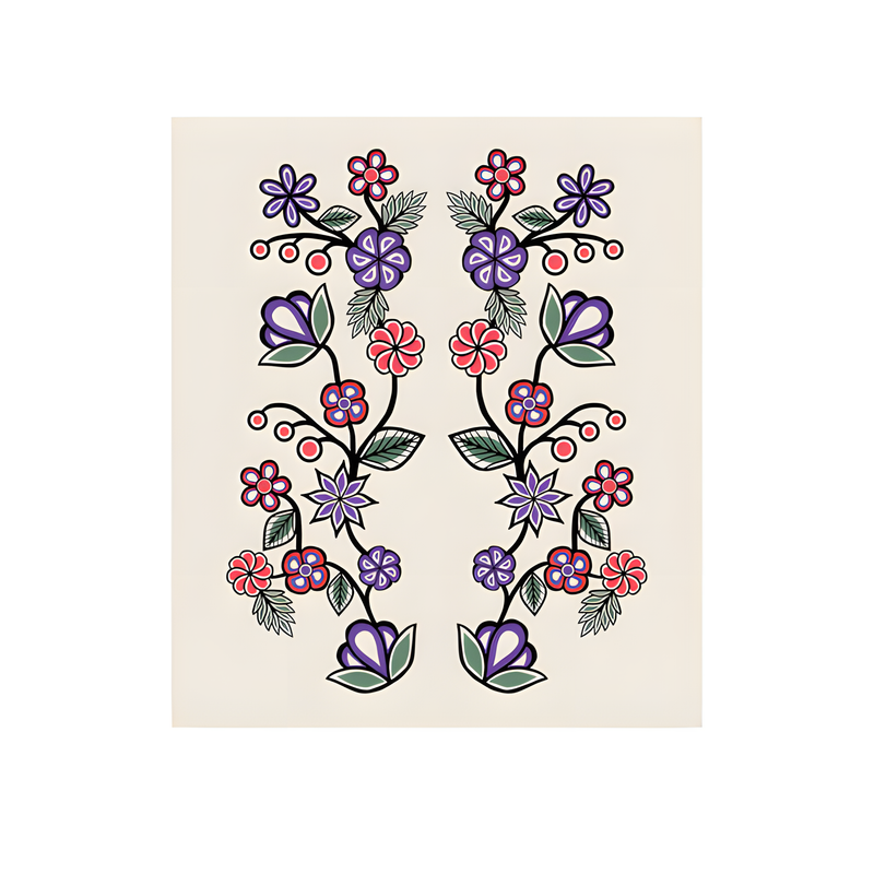 Decorative Ojibwe floral design on an eco cloth