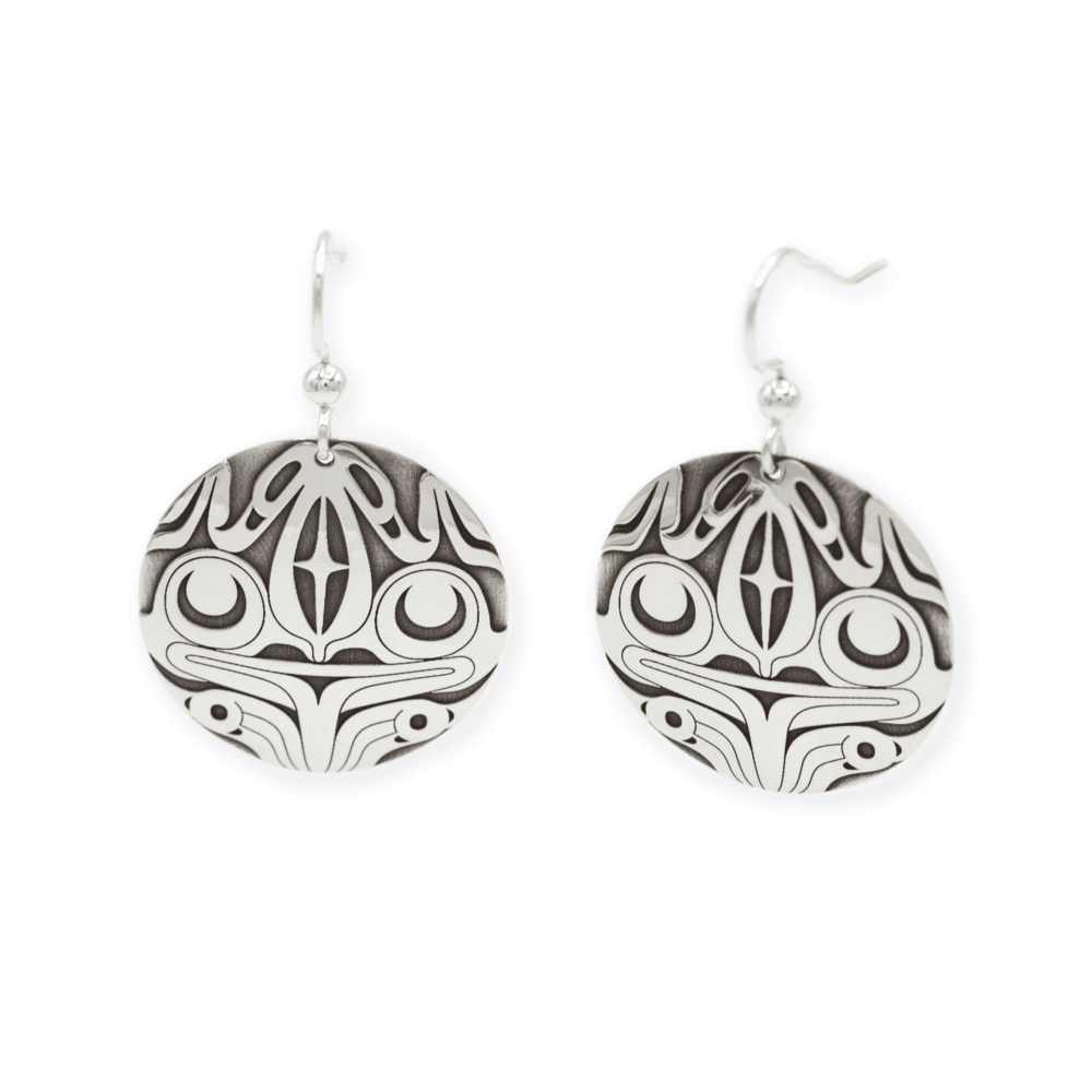 Frog Panel Earrings by Karen Francis. Sterling silver.