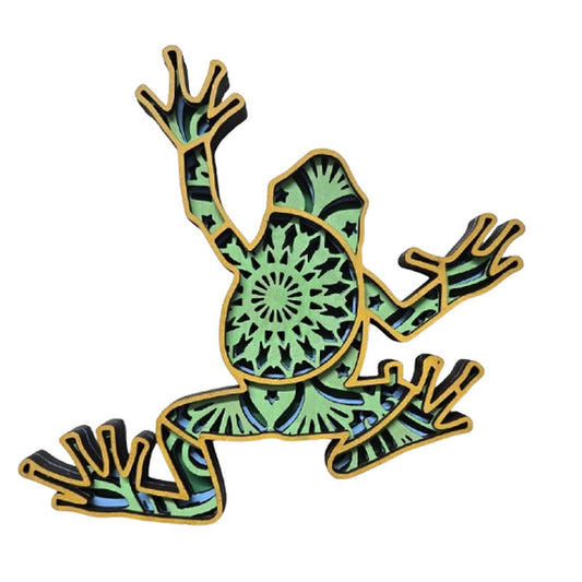 Frog wooden layered art by Spirit Bear Design, hand painted