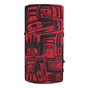 Red and black multifunctional headwear with Indigenous eagle design