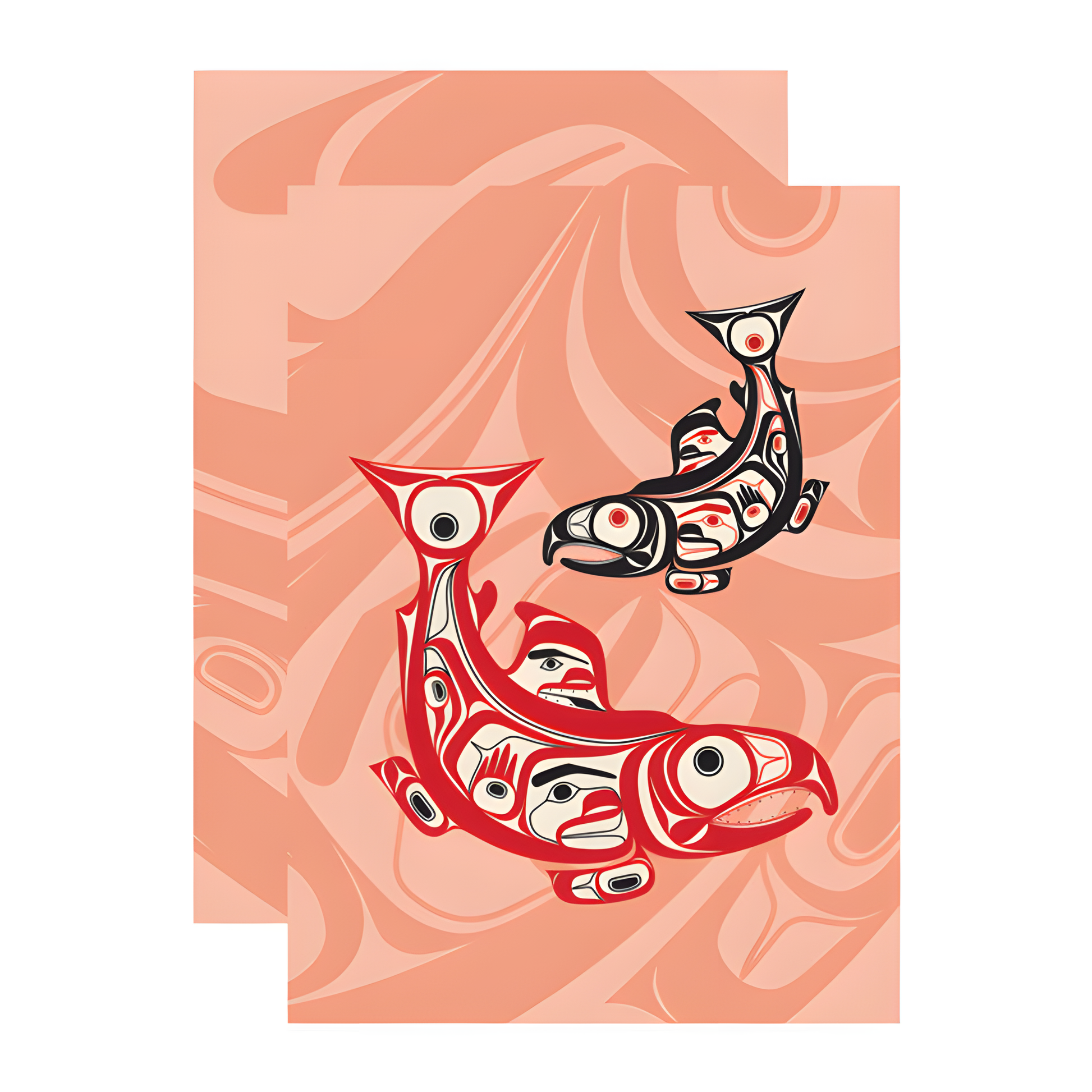 Pink, red and black notebook with Indigenous salmon design