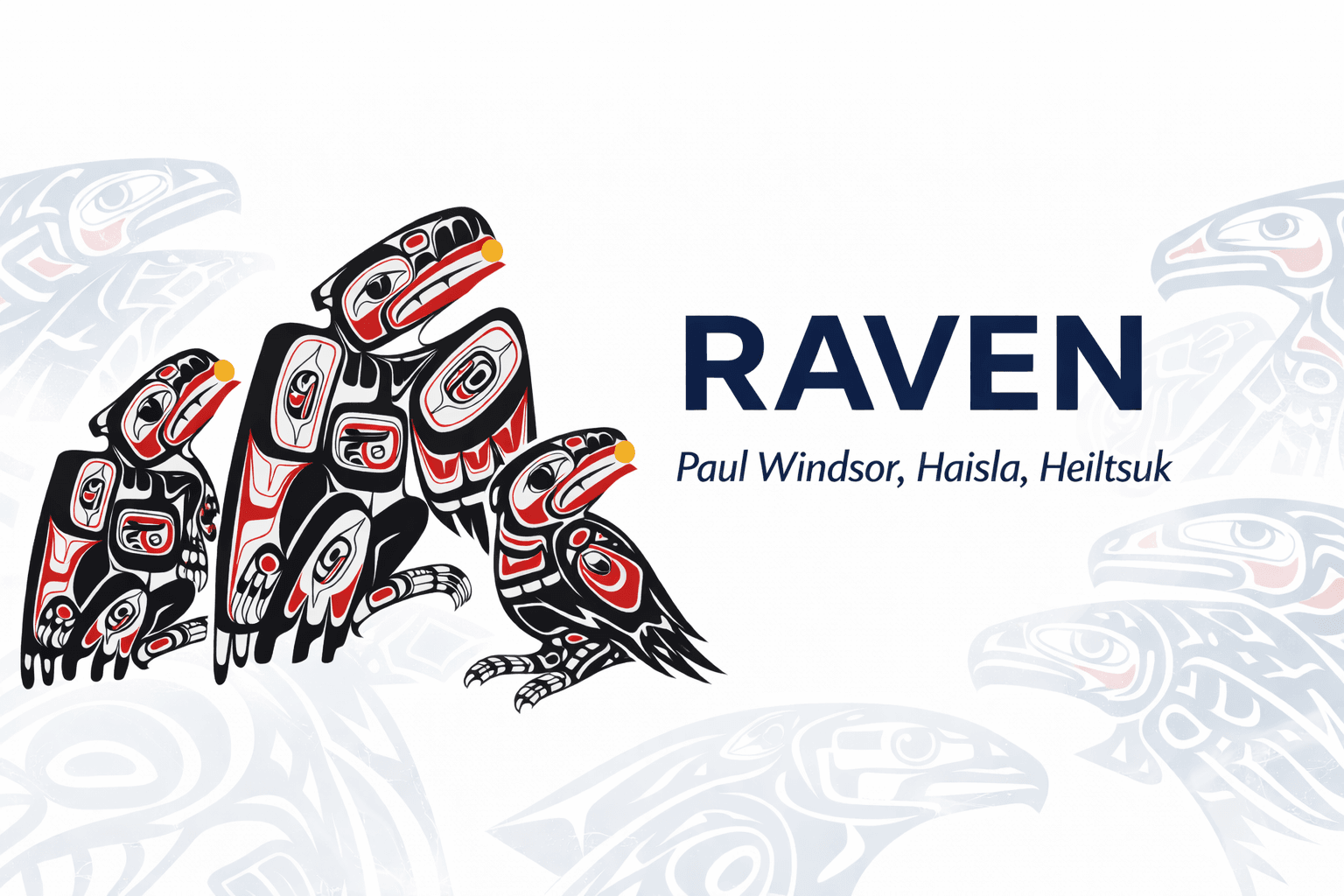 Raven Indigenous design by Haisla and Heiltsuk artist Paul Windsor featuring a stylized raven in red, black, and white formline style
