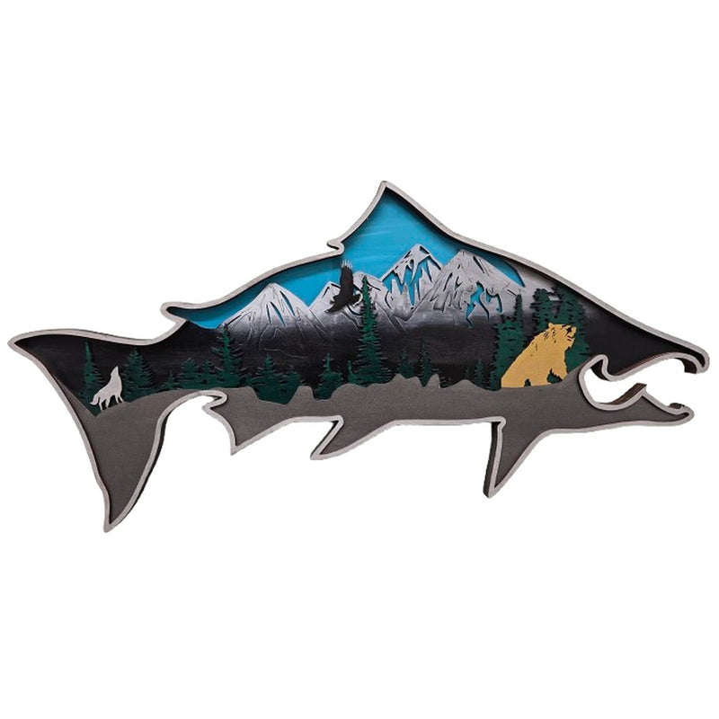 Salmon wooden layered art by Spirit Bear Design, hand painted