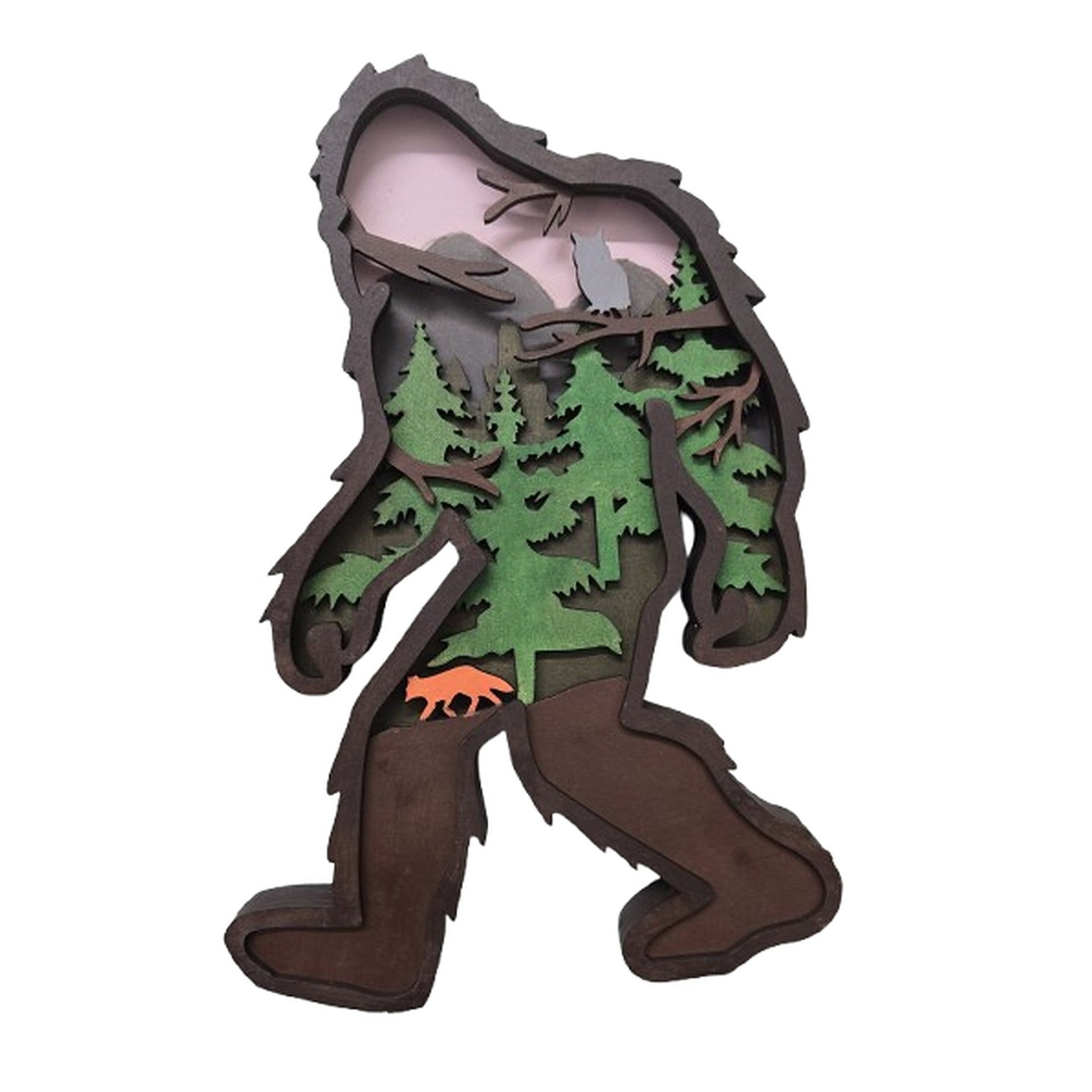 Sasquatch wooden layered art large by Spirit Bear Design, hand painted