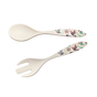 Bamboo salad servers with hummingbird and floral designs