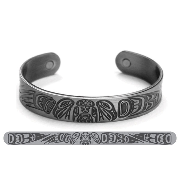 Silver brushed copper Two Eagles cuff bracelet by Paul Windsor