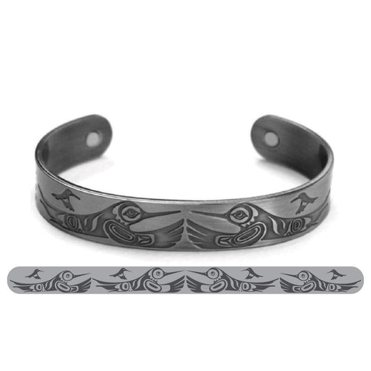 Silver Brushed Copper Bracelet - Hummingbirds by Paul Windsor (Haisla Heiltsuk)