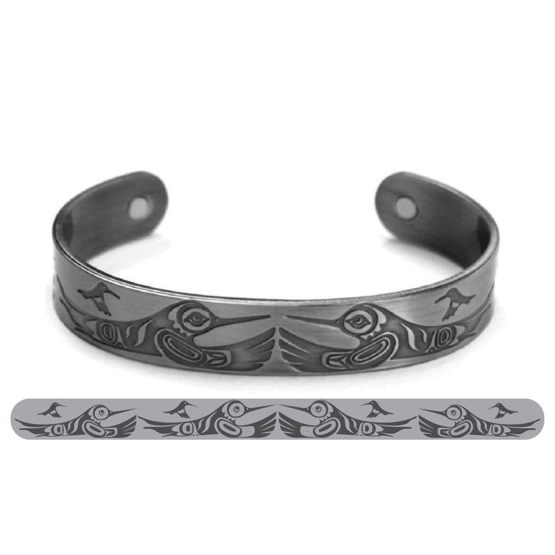 Silver Brushed Copper Bracelet - Hummingbirds by Paul Windsor (Haisla Heiltsuk)