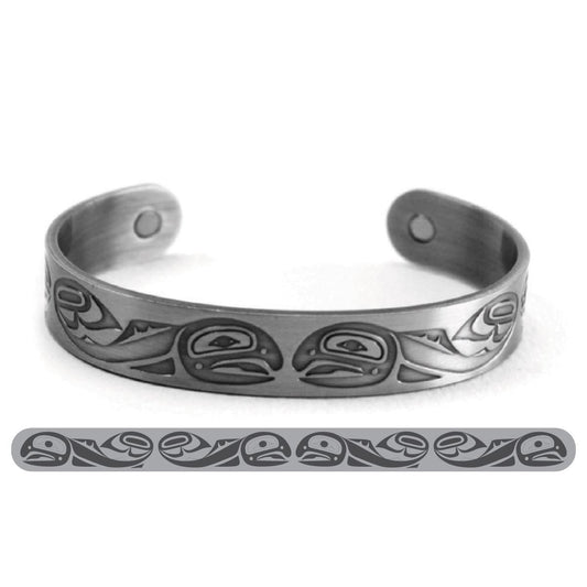 Silver brushed copper Salmon cuff bracelet by Paul Windsor