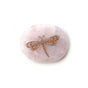 Polished pale-pink rose quartz spirit stone with a copper engraved dragonfly, designed by Simone Diamond