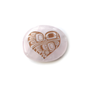 Round white spirit stone with brown Indigenous hummingbird heart design