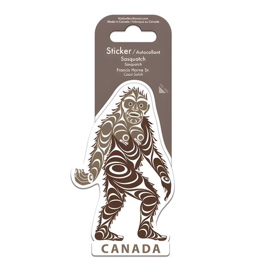 Sticker with Indigenous design Sasquatch and Canada text below
