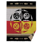 Diversity woven blanket with the four sacred colours black white red and yellow in a circle design by Coast Salish Musqueam artist Melaney Gleeson-Lyall
