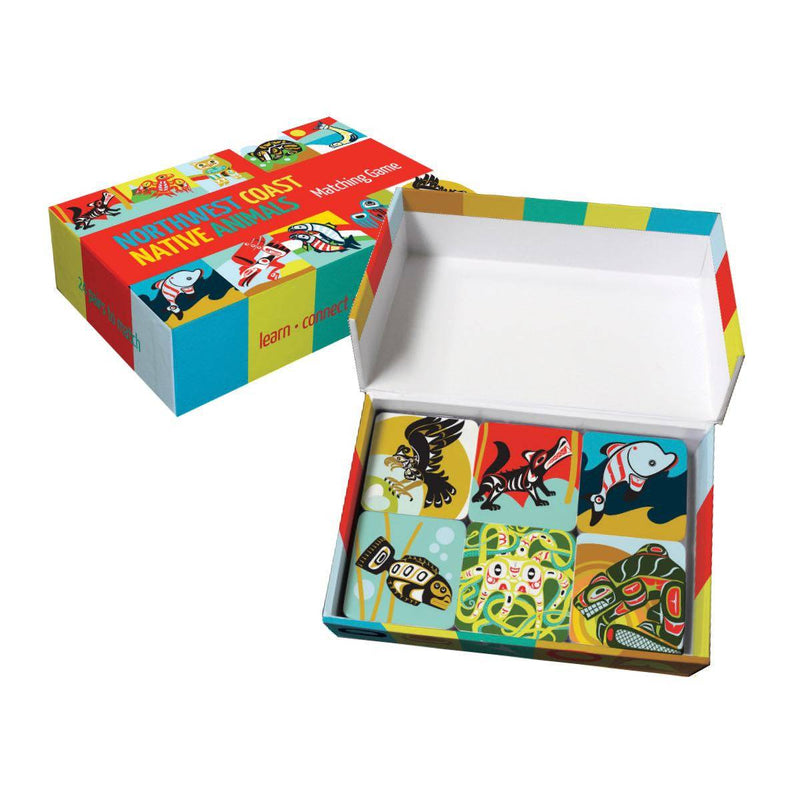 Colorful box of Northwest Coast Native Matchbox Magnets with illustrations