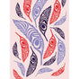 Colourful Indigenous design feathers on light pink card