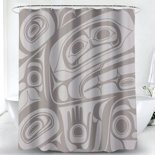 Shower curtain with abstract Indigenous pattern 