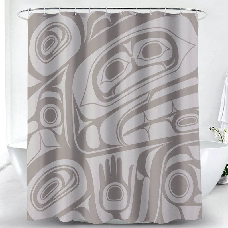 Shower curtain with abstract Indigenous pattern 