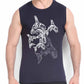 Navy sleeveless shirt with whale Indigenous design