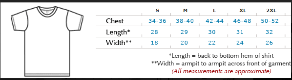 Size char for t-shirt