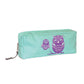 Turquoise pencil case with purple owl design