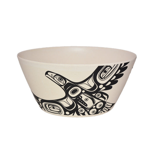 Bamboo bowl with black eagle design